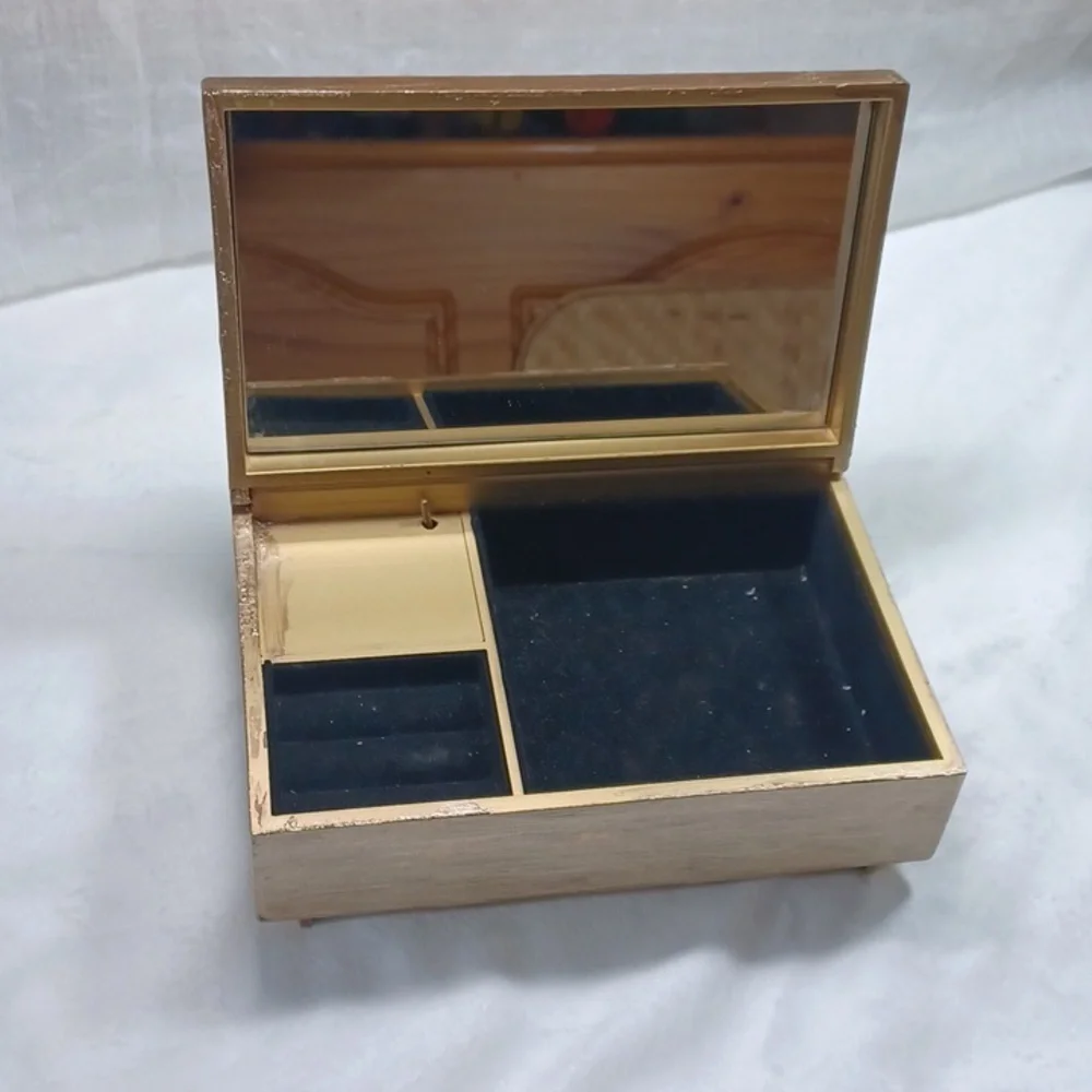 Vintage Gold Finish Musical Jewelry Box Feelings